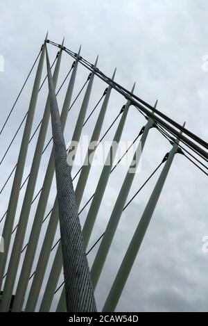 Il ponte pedonale di Media City sul canale delle navi di Manchester, Salford, Greater Manchester, Inghilterra, Regno Unito Foto Stock