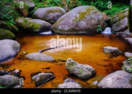 Francia, Finistere (29), parco naturale regionale di Armorique, Huelgoat, caos di granito della foresta di Huelgoat Foto Stock