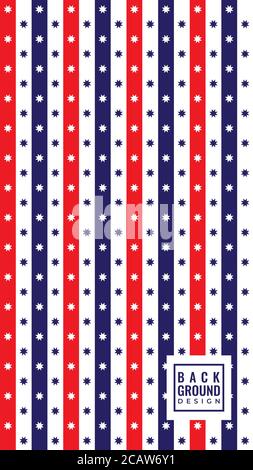 Linee a strisce Vectical con ornamento a stelle ottagonali. Modello di disegno di sfondo di copertina di stile americano. Tema colore blu bianco rosso. Illustrazione vettoriale. Illustrazione Vettoriale