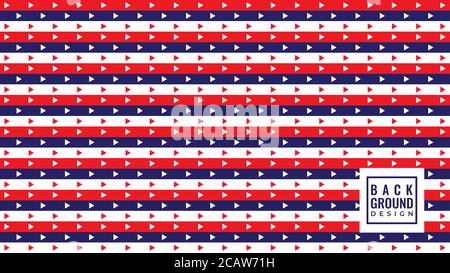 Linee orizzontali con ornamento a forma di triangolo. Modello di sfondo in stile americano. Tema colore blu bianco rosso. Illustrazione vettoriale. Illustrazione Vettoriale
