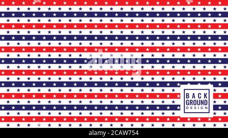 Linee orizzontali con ornamento a stelle. Modello di disegno di sfondo americano. Tema colore blu bianco rosso. Illustrazione vettoriale. Illustrazione Vettoriale