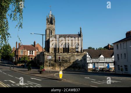 Eastgate cappella vista da Castle Hill, Warwick, Warwickshire, Inghilterra, Regno Unito Foto Stock