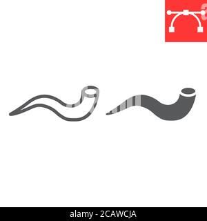 Linea shofar e icona glifo, rosh hashanah e Holiday, grafica vettoriale segno yom kippur, icona lineare tratto modificabile, eps 10. Illustrazione Vettoriale