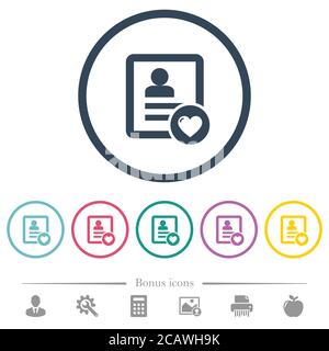 Icone di colore piatto dei contatti preferiti in contorni rotondi. 6 icone bonus incluse. Illustrazione Vettoriale