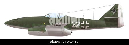 Messerschmitt Me 262A-1 Schwalbe (Bianco 22) della Jagdverband 44, aprile 1945 Foto Stock