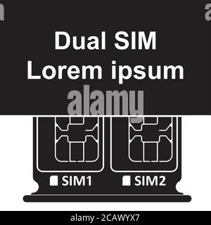 Doppia SIM, scheda SIM per la comunicazione cellulare mobile. Simbolo per le tecnologie di comunicazione Web e mobile, mobile e wireless. Illustrazione Vettoriale