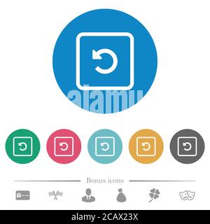 Ruota l'oggetto icone bianche piatte a sinistra su sfondi rotondi. 6 icone bonus incluse. Illustrazione Vettoriale