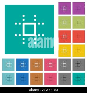 Snap su icone piatte multicolore a griglia su sfondi quadrati semplici. Incluse variazioni delle icone bianche e più scure per il passaggio del mouse o gli effetti attivi. Illustrazione Vettoriale