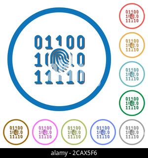 Impronte digitali icone vettoriali piatte a colori con ombre in contorni rotondi su sfondo bianco Illustrazione Vettoriale