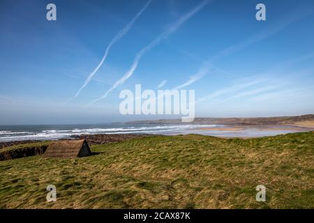 Drying Hut, Freshwater West Beach, Pembrokeshire, Galles, Regno Unito Foto Stock