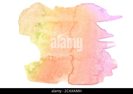 Colore sfumatura macchie acquerello in colori pastello con macchie naturali su base di carta. Telaio isolato per il design a pennello disegnato a mano. Astratto unico ba Foto Stock