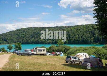 Campeggio a Lac de Narlay nel Giura, Francia Foto Stock