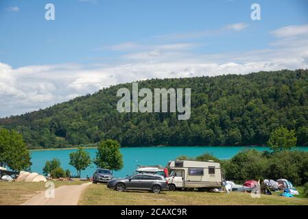 Campeggio a Lac de Narlay nel Giura, Francia Foto Stock