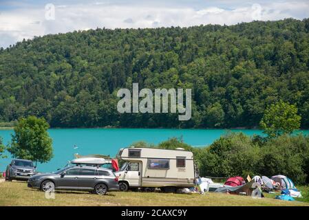 Campeggio a Lac de Narlay nel Giura, Francia Foto Stock