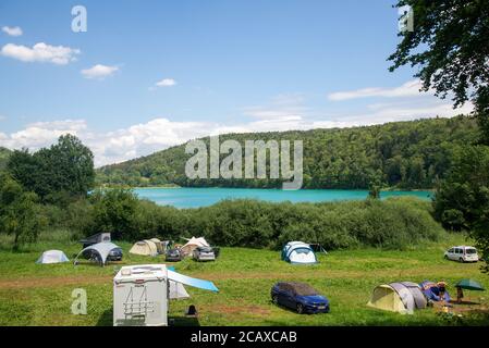 Campeggio a Lac de Narlay nel Giura, Francia Foto Stock