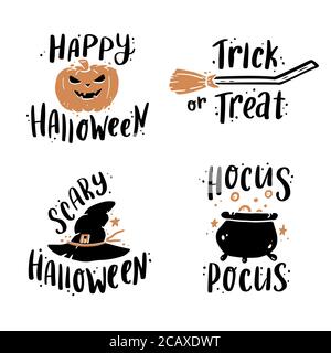 Carino mano disegnato set di lettere Halloween citazione da doodle schizzo stile. Slogan con illustrazione vettoriale per i bambini poster, banner per bambini per la scuola o l'istruzione. Illustrazione Vettoriale