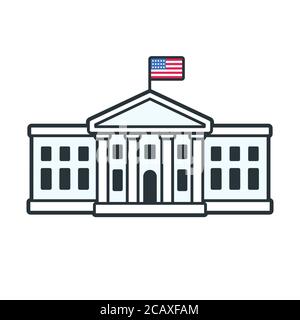 White House a Washington DC, residenza ufficiale del presidente degli Stati Uniti. Semplice icona stile cartoon, immagine vettoriale clip art. Illustrazione Vettoriale