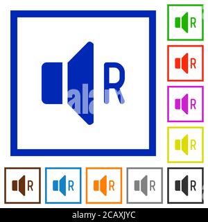 Icone a colori piatte del canale audio destro in cornici quadrate su sfondo bianco Illustrazione Vettoriale