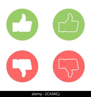 Icona del pollice su e giù, come il simbolo di illustrazione del vettore del dito, il pulsante del Web sociale di affari . Illustrazione Vettoriale