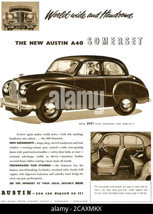 1952 pubblicità britannica per l'automobile del Somerset di Austin A40. Foto Stock