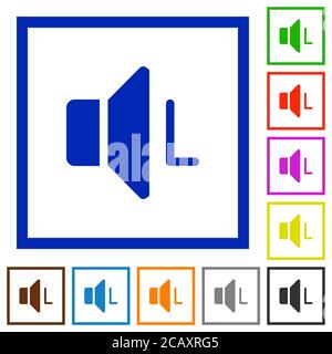 Icone a colori piatte del canale audio sinistro in cornici quadrate su sfondo bianco Illustrazione Vettoriale