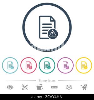 Errore del documento icone a colori piatte nei contorni rotondi. 6 icone bonus incluse. Illustrazione Vettoriale