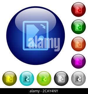 Ruotare le icone dell'immagine a destra sui pulsanti rotondi in vetro a colori Illustrazione Vettoriale