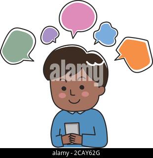Uomo sorridente utilizzando un telefono cellulare. Isolato su sfondo bianco. Illustrazione Vettoriale