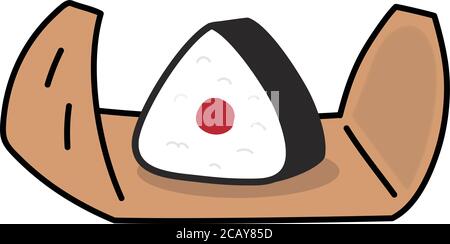 Onigiri, palla di riso avvolta in foglia di bambù. Illustrazione vettoriale isolata su sfondo bianco. Illustrazione Vettoriale