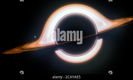 Black Hole in Space Tiro Small Planet - rendering 3D Foto Stock