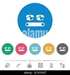 Trasportatore con caselle bianche piatte su sfondi rotondi. 6 icone bonus incluse. Illustrazione Vettoriale