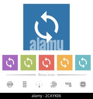 Icone bianche piatte del loop di programmazione in sfondi quadrati. 6 icone bonus incluse. Illustrazione Vettoriale