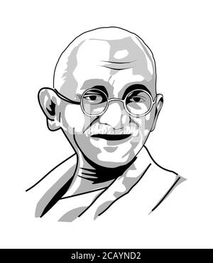 Mohandas Karamchand Gandhi è stato un avvocato indiano ritratto vettore nero e bianco Illustrazione Vettoriale
