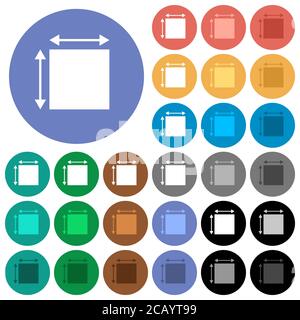 Elemet dimensiona icone piatte multicolore su sfondi rotondi. Incluse variazioni delle icone bianche, chiare e scure per gli effetti di stato attivo e del passaggio del mouse, A. Illustrazione Vettoriale