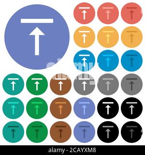 Allineare verticalmente le icone piatte multicolore superiori su sfondi rotondi. Incluse variazioni delle icone bianche, chiare e scure per gli effetti di stato attivo e del passaggio del mouse, Illustrazione Vettoriale