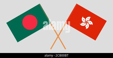 Bandiere incrociate del Bangladesh e di Hong Kong. Colori ufficiali. Proporzione corretta. Illustrazione vettoriale Illustrazione Vettoriale