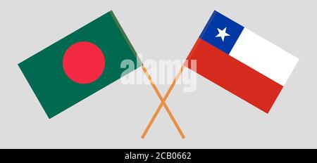 Bandiere incrociate del Bangladesh e del Cile. Colori ufficiali. Proporzione corretta. Illustrazione vettoriale Illustrazione Vettoriale