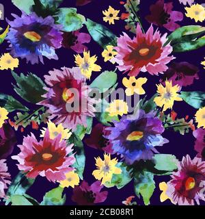 Motivo senza cuciture con fiori acquerelli. Design in tessuto floreale alla moda. Vettore. Illustrazione Vettoriale