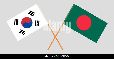 Bandiere incrociate del Bangladesh e della Corea del Sud. Colori ufficiali. Proporzione corretta. Illustrazione vettoriale Illustrazione Vettoriale