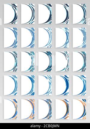 Pacchetto decor angolare per biglietti da visita in stile moderno tecnologico. Ornamento moderno per disegni in Blu chiaro e Blu scuro. È possibile utilizzare illustrazioni di progettazione Illustrazione Vettoriale