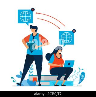 Illustrazione vettoriale dell'apprendimento a distanza per gli studenti. Gli studenti apprezzano l'apprendimento tramite Internet. Tecnologia e-learning per l'istruzione e lo studio moderni Illustrazione Vettoriale