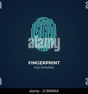 Concetto di logo con scansione delle impronte digitali. Identificazione dell'accesso biometrico.controllo digitale. Concetto di sicurezza e identità. Illustrazione vettoriale. Illustrazione Vettoriale