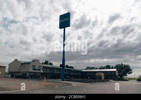 Wall, South Dakota - 24 luglio 2020: Cartello per un motel Travelodge. Si tratta di una catena alberghiera economica per viaggiatori in economia Foto Stock