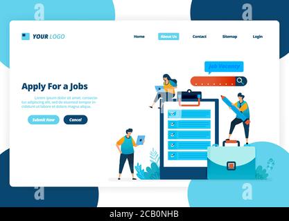 Struttura della landing page vettoriale di Apply for jobs. Selezione di annunci di assunzione e di lavoro. Illustrazione della landing page, del sito Web, delle app mobili, dei pos Illustrazione Vettoriale