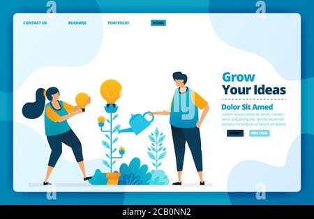 Landing page vettore disegno di crescere la tua idea. Progettazione di siti Web, Web, banner, app mobili, poster, brochure, modello, cartelloni, pagina di benvenuto, pr Illustrazione Vettoriale