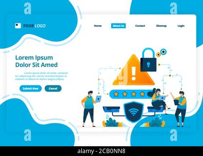 Design della landing page vettoriale della sicurezza della rete WiFi. Classificazione della protezione sulle reti di sicurezza Internet. Illustrazione della landing page, del sito Web, dell'ap mobile Illustrazione Vettoriale