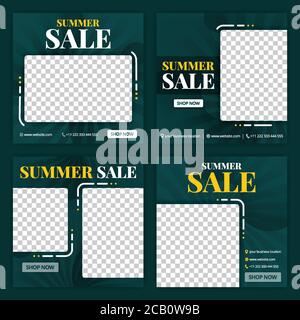 Post sui social media per la vendita estiva nel mese di giugno. Nuova vendita normale in estate annunci e promozioni. Social media marketing durante una pandemia. Il design c Illustrazione Vettoriale