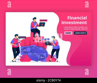 Illustrazione vettoriale delle persone che risparmiano e investono nel settore bancario per aumentare il valore della ricchezza. Investimenti valutari nel mercato monetario. Può essere utilizzato per l'atterraggio Illustrazione Vettoriale