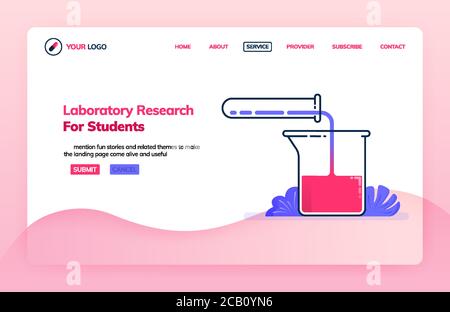 Modello di illustrazione della landing page del laboratorio di ricerca per gli studenti. Ricerca e forniture chimiche. Temi di salute. Può essere utilizzato per la landing page, w Illustrazione Vettoriale