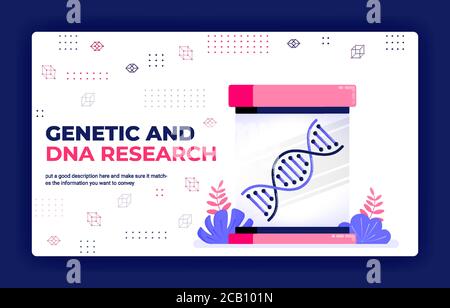 Landing page illustrazione vettoriale della ricerca genetica e del dna per l'apprendimento medico e lo sviluppo di farmaci. Può essere utilizzato per il poster delle app mobili Web del sito Web Illustrazione Vettoriale